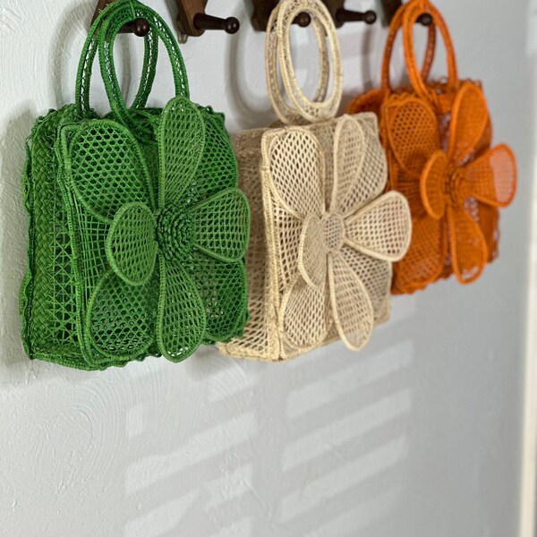 Crochet Flower Iraca Palm Bags, Crochet Tote Bag, Handmade Bag Colombian Bag, Sustainable Purse