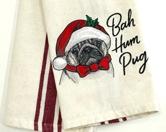 Bah Hum Pug Christmas Towel - Pug Lover Gift - Pug Christmas Decor