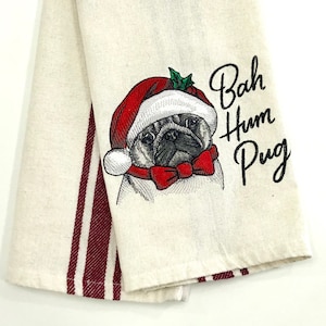 Bah Hum Pug Christmas Towel Pug Lover Gift Pug Christmas Decor image 1
