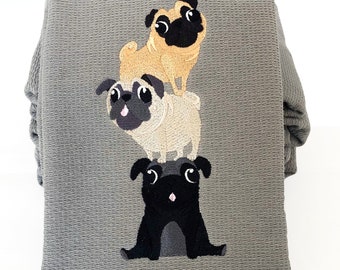 Pug kitchen towel - Pug Lover Gift - Embroidered Dog Towel