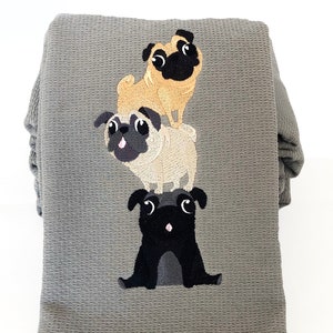 Pug kitchen towel - Pug Lover Gift - Embroidered Dog Towel