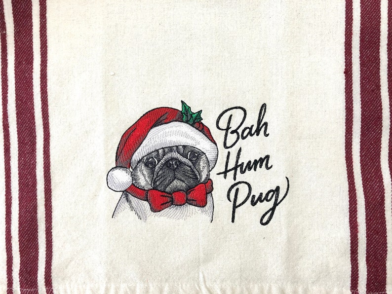 Bah Hum Pug Christmas Towel Pug Lover Gift Pug Christmas Decor image 3