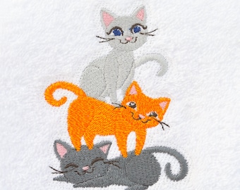 Embroidered Kitty Cat Cotton Towel, Cat Lover Gift