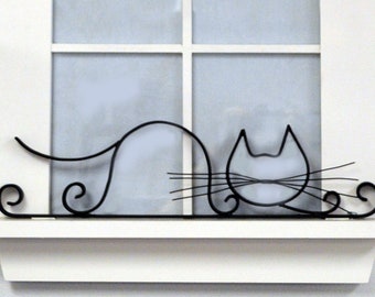 Cat Wall Decor - Metal Wall Art - Door Frame Topper - Yoga Down Cat