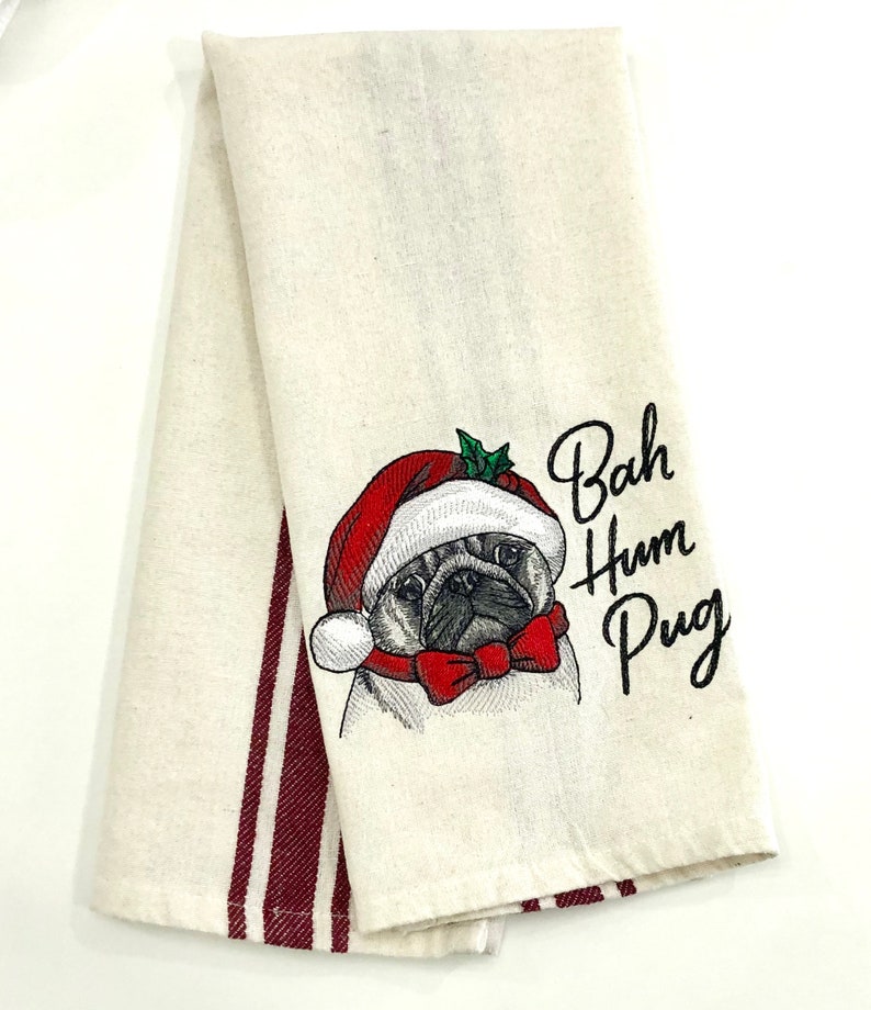Bah Hum Pug Christmas Towel Pug Lover Gift Pug Christmas Decor image 1