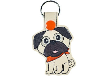 Pug Key Fob – Marine Vinyl Dog Key Chain, Animal Lover Gift
