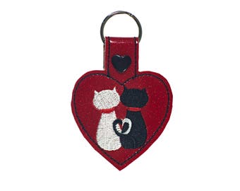 Cat Lover Key Fob – Heart Cats, Vinyl Keychain