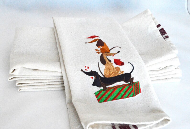 Embroidered Dachshund Christmas Towel Etsy