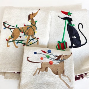 Greyhound Christmas Gift for Women, Embroidered Christmas tea towel, Dog Lover Gift Set of Three