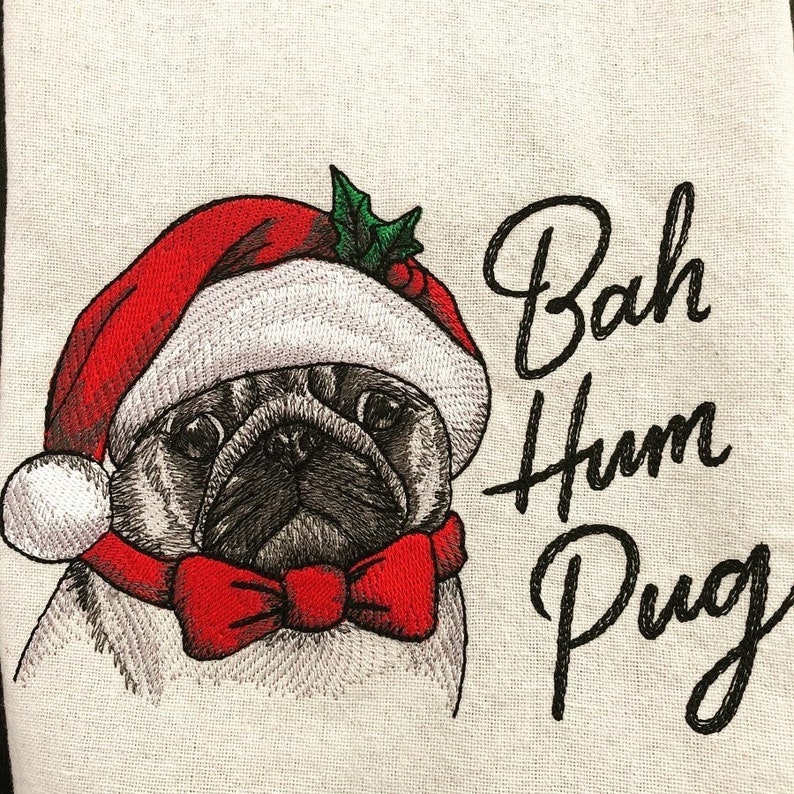 Bah Hum Pug Christmas Towel Pug Lover Gift Pug Christmas Decor image 2