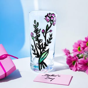 Wild Flowers Highball Glass Painted Artisan Glassware Tumbler