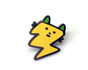 Lightning cat 1 inch enamel pin