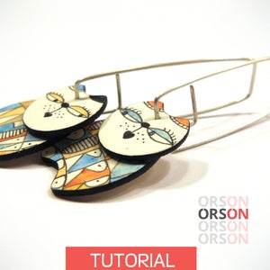 Orson's MEOW & PURRR cats earrings in polymer clay Original tutorial e-book step by step in English and French