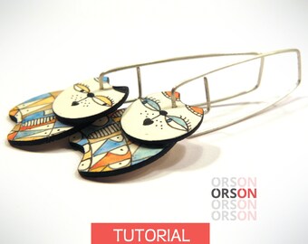 Orson's MEOW & PURRR cats earrings in polymer clay Original tutorial e-book step by step in English and French