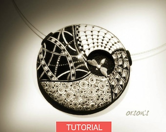 Orson's Modern times pendant Doodles Zentangle in Polymer clay Original tutorial e-book DIY how to