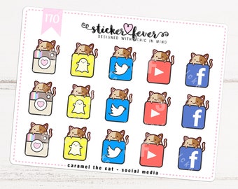 Caramel the Cat Social Media SAMPLER Kawaii Character Planner Stickers for Recollections, Happy Planner, Passion Planner... (#170)