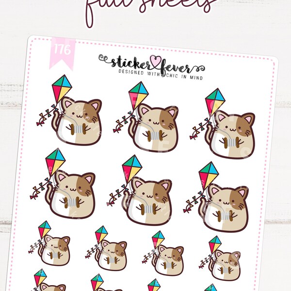 Caramel the Cat Flying a Kite Planner Stickers for Recollections, Happy Planner, Passion Planner, Plum Planner... (#176)