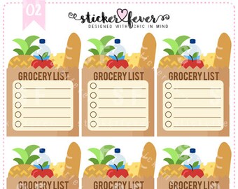 Grocery List Checkboxes Planner Stickers for Standard Vertical Recollections, Happy Planner, Passion Planner, Plum Planner... (#2 & 3)