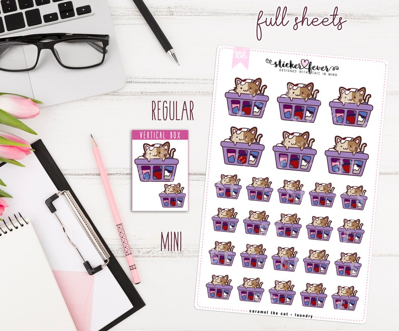 Happy Planner Passion Planner #186 Plum Planner... Caramel the Cat Laundry Planner Stickers for Recollections