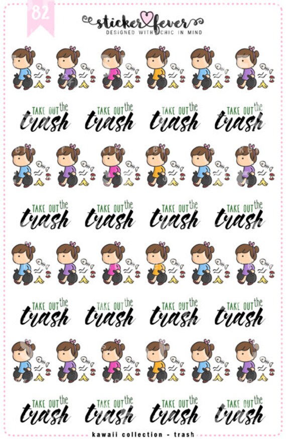 Trash Day Luna Stickers - Planner Stickers Cute Character Girl Garbage  Stickers Recollections Happy Planner ECLP Life Planner Print Pression