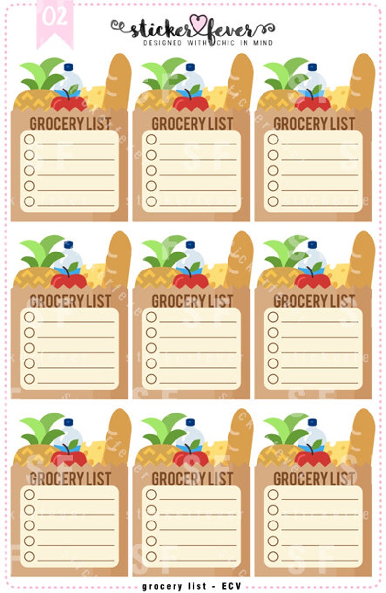 Grocery List Checkboxes Planner Stickers for Standard Vertical - Etsy