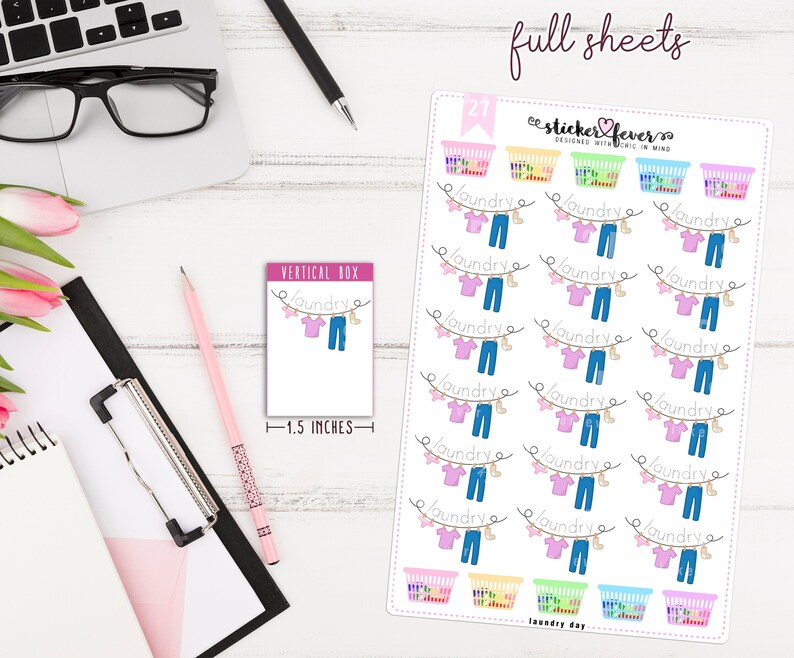 Laundry Time Clothes Line Planner Stickers for Recollections, Happy Planner, Plum Planner, Passion Planner 27 image 1