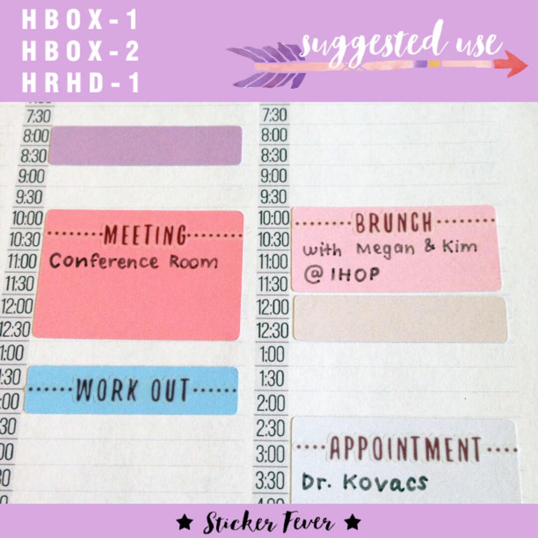 Solid Color Block Hourly Planner Sticker Boxes ASSORTED for - Etsy