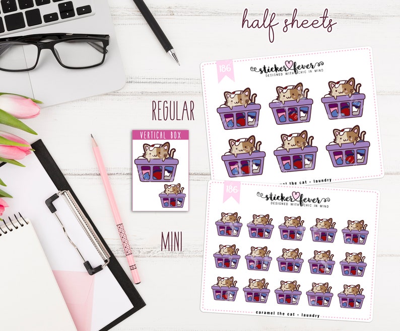 Happy Planner Passion Planner #186 Plum Planner... Caramel the Cat Laundry Planner Stickers for Recollections