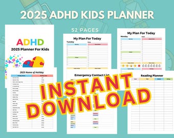 Druckbarer digitaler Planer-ADHD Kinder Planer, Kinder Digitaler Planer, druckbarer Planer, ADHD Journal 2025, Print Ready, Digitaler Planer
