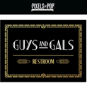 1920s Art Deco Restroom Sign / Great Gatsby Printable Decorations / Black and Gold 1920s Restroom Sign / Printable Restroom Sign / GP17