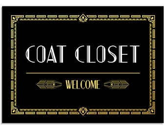 1920s Art Deco Coat Closet Sign / Great Gatsby Printable Decorations / 1920s Coat Closet Sign / Printable Coat Check Sign / GP17