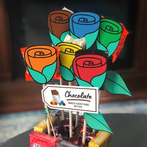 DIY Chocolate Bouquet: Printable Rose Toppers & Wraps (PDF Download)