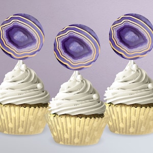 Purple Geode Cupcake Toppers / She's A Gem / Agate Cupcake Toppers / Geode Wedding Decor / Geode Toppers / Gemstone Cupcake Toppers / GP19