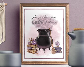 Letrero de cafetería de Halloween: Elección de café con caldero (Descargar PDF)