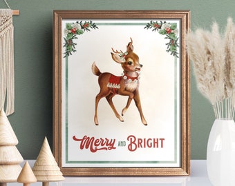 Letrero navideño vintage de reno: Decoración alegre y luminosa (Descargar PDF)