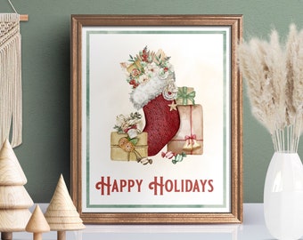 Happy Holidays Sign / Christmas Party Sign / Stocking Sign / Boho Christmas / Classic Christmas Sign / Vintage Christmas Sign / BC22