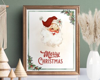 Letrero vintage de Papá Noel con mensaje "Feliz Navidad": Decoración navideña bohemia (Descargar PDF)
