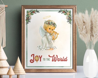 Letrero navideño de Ángel de la Alegría al Mundo: Decoración navideña vintage (Descarga PDF)