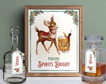 Christmas Bar Sign / Making Spirits Bright Sign / Printable Bar Kit / Decanter Labels / Vintage Christmas Decor / Boho Christmas / BC22