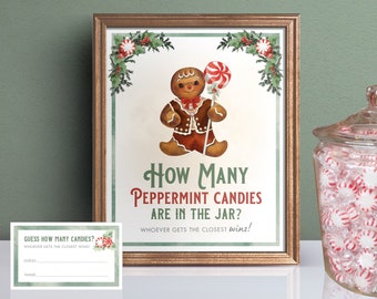Christmas How Many Candies Game / Printable How Many Peppermint Candies Sign / 1st Birthday Party Game / Oh What Fun Party Game / BC22