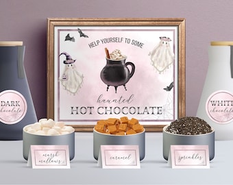 Kit de barra de chocolate caliente de Halloween: Letrero y etiquetas imprimibles (Descarga PDF)