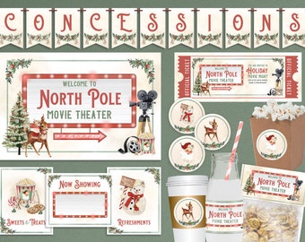Christmas Movie Night Printables / Holiday Movie Night Bundle / Boho Christmas / Vintage Christmas Decorations / Family Movie Night / BC22