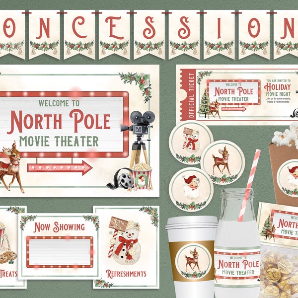 Christmas Movie Night Printables / Holiday Movie Night Bundle / Boho Christmas / Vintage Christmas Decorations / Family Movie Night / BC22