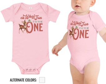 Body navideño para primer cumpleaños: diseño de reno "Oh, qué divertido"