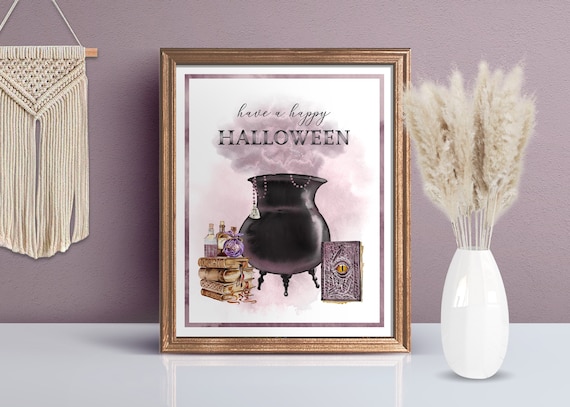 Happy Halloween Sign / Halloween Party / Witches Cauldron Sign / Pretty Halloween Decorations / Boho Halloween / Cute Halloween / HP22 Il_570xn