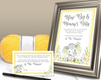 Baby Shower Game Yellow Elephant / How Big Is Mommy's Belly  / Baby Shower Activity / Shower Decoration / Elephant Baby Shower Game / EP18