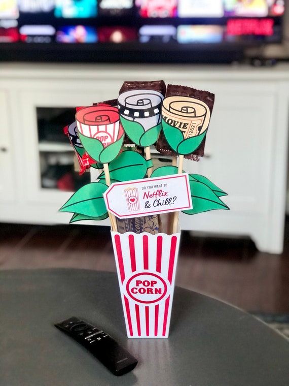 DIY Netflix And Chill Bouquet / Movie Night Gift / Gift for Him / Bouquet For Him / Valentines Gift For Him / Anniversary Gift Idea / FB21 Il_570xn