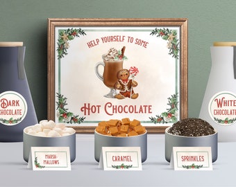 Kit de barra de chocolate caliente navideña: Letrero y etiquetas navideñas (Descarga PDF)