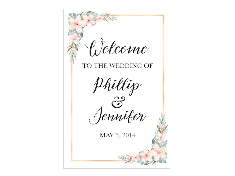 Welcome Sign Wedding Printable Welcome Wedding Sign Beach Wedding Sign Tropical Wedding Ceremony Sign Personalized Welcome Sign