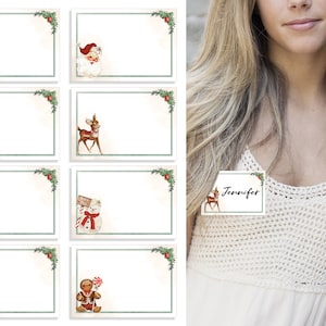 Etiquetas de nome de Natal para impressão / Etiquetas de nome de feriados / Cartões de nome de Natal / Crachás de nome / Natal Boho / Modelo de etiqueta Avery 5395 / BC22